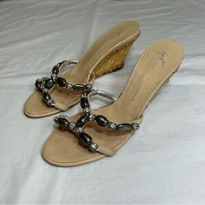 Guiseppe Zanotti gladiator strapy crystal and stone wedge heels sandals 38.5